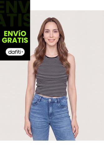 Tank Top Cuello Redondo  Para Mujer Negro Ostu Ostu