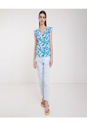 Blusa Para Mujer Manga Corta Color Azul  Marca Ostu #40120720