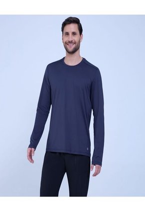 Camiseta Para Hombre Manga Larga Cuello Redondo Color Azul Oscuro Marca Ostu #60091496