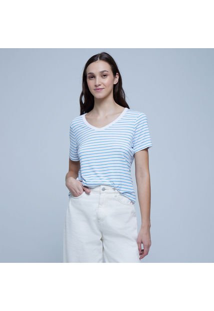 Camiseta Para Mujer Manga Corta Color Azul  Marca Ostu #40091959