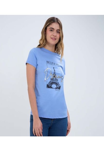 Camiseta Para Mujer Manga Corta Color Azul  Marca Ostu #40092003