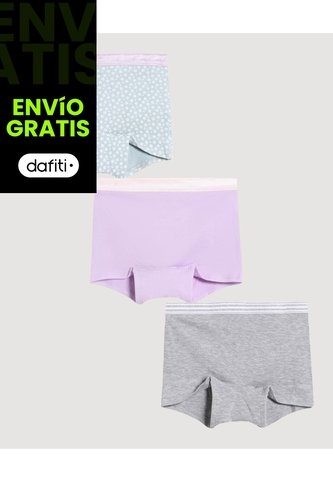 Boxer Niña Pack X3 Unicolor Y Estampado X3 Infantil Niña Surtido Ostu Ostu