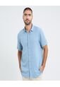 Camisa Para Hombre Manga Corta Sin Bolsillo Cuello Casual M Color Azul Marca Ostu #60010808 de Ostu