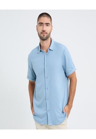 Camisa Para Hombre Manga Corta Sin Bolsillo Cuello Casual M Color Azul Marca Ostu #60010808 Ostu