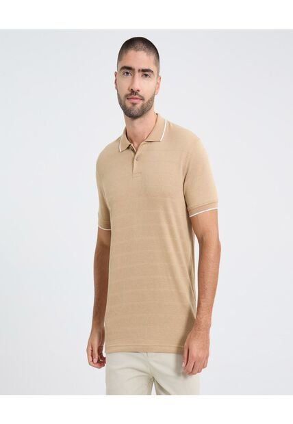 Polo Para Hombre Cuello Tejido Sin Bolsillo Color Beige Marca Ostu #60110739