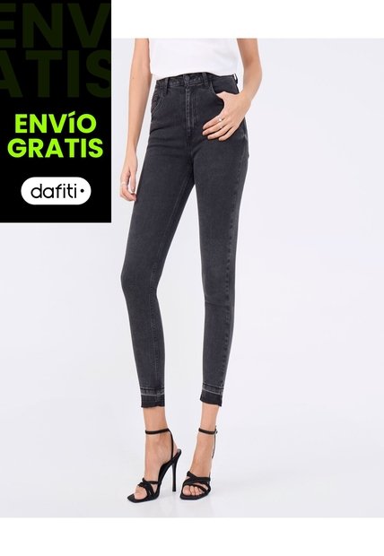 Jeans Skinny Con Desgastes  Para Mujer Negro Ostu