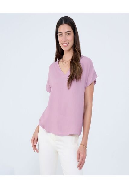 Blusa Para Mujer Manga Corta Color Lila Pastel Marca Ostu #40121124