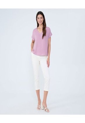 Blusa Para Mujer Manga Corta Color Lila Pastel Marca Ostu #40121124