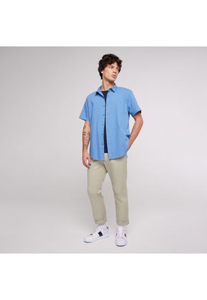 Camisa Hombre Ostu M/C Azul Algodón