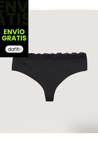 Panty Brasilera Con Encaje Delicado  Para Mujer Negro Ostu Ostu