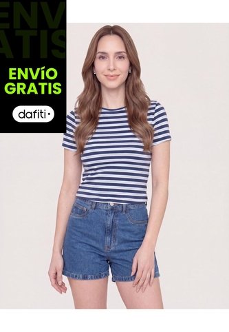 Camiseta Crop Básica  Para Mujer Azul Ostu Ostu