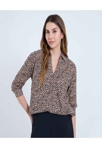 Camisa Para Mujer Manga 3/4 Color Café Marca Ostu #40010300 Ostu