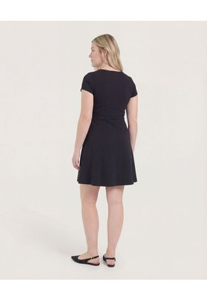 Vestido Escote Ojal Manga Casco Para Mujer Negro Ostu