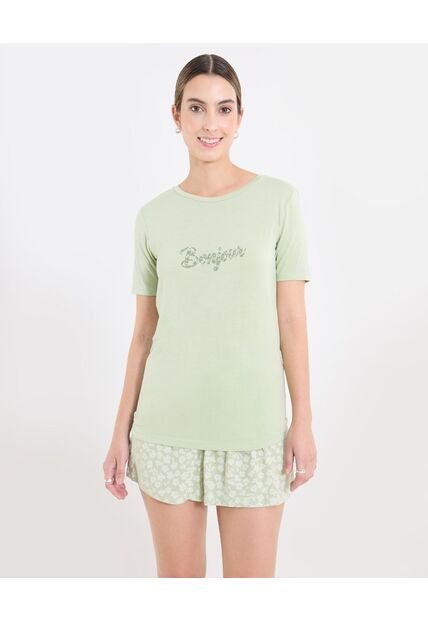 Camiseta Bonjour Screen  Para Mujer Verde Ostu