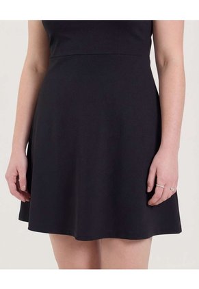 Vestido Escote Ojal Manga Casco Para Mujer Negro Ostu