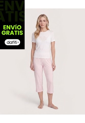 Pijama Capri Con Estampado Frontal  Para Mujer Rosado Ostu Ostu