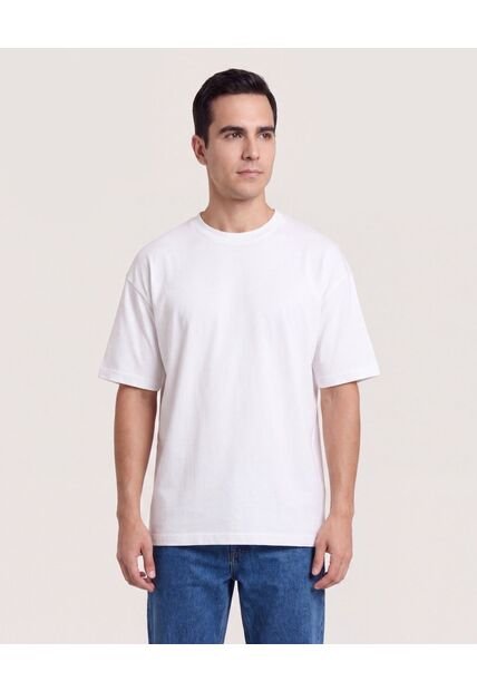 Camiseta Relaxed Básica Unicolor  Para Hombre Crema Ostu