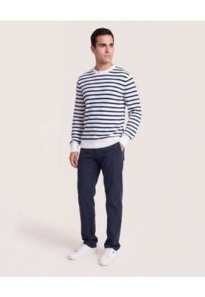 Saco Tejido Rayas Horizontales  Para Hombre Blanco Ostu