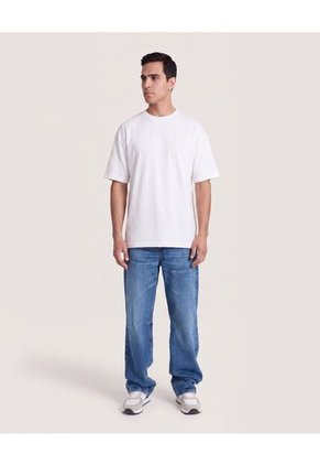 Camiseta Relaxed Básica Unicolor  Para Hombre Crema Ostu