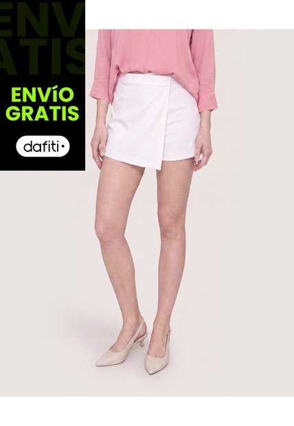 Falda Short Mini Checks  Para Mujer Crema Ostu