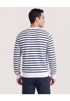 Saco Tejido Rayas Horizontales  Para Hombre Blanco Ostu