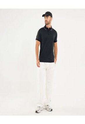Polo Para Hombre Cuello Tejido Sin Bolsillo Color Negro Marca Ostu #60110757