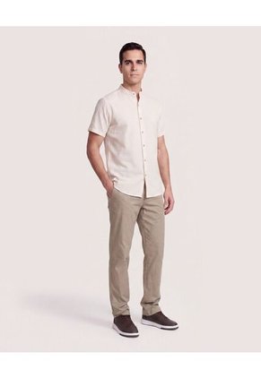 Camisa Manga Larga Con Bolsillo Para Hombre Marfil Ostu