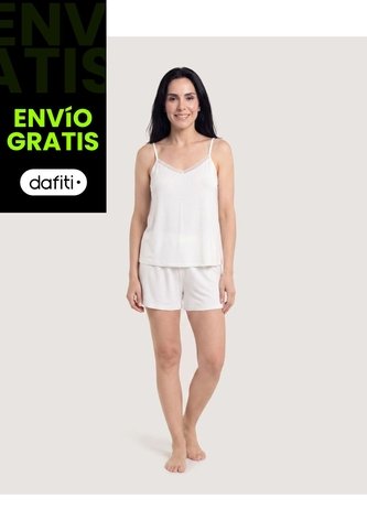 Pijama De Tiras Con Short  Para Mujer Crema Ostu Ostu
