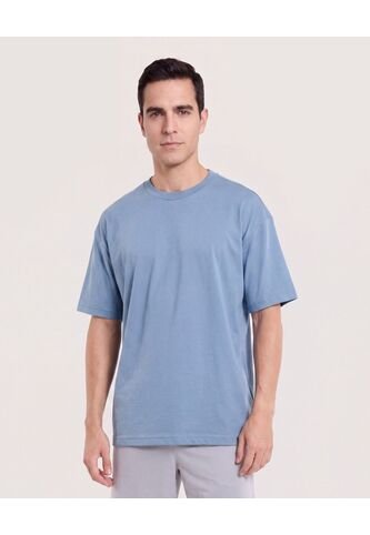 Camiseta Relaxed Básica Unicolor  Para Hombre Azul Ostu Ostu