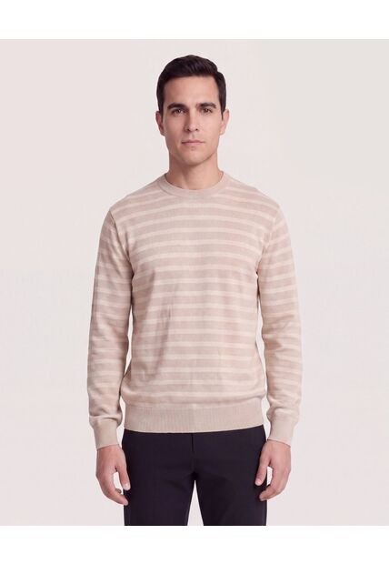 Saco Tejido Rayas Horizontales  Para Hombre Beige Ostu