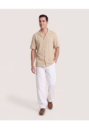 Camisa Resort De Manga Corta  Para Hombre Arena Ostu