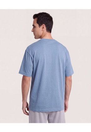 Camiseta Relaxed Básica Unicolor  Para Hombre Azul Ostu