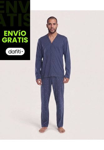 Pijama Con Camibuso Abierto   Para Hombre Azul Ostu Ostu