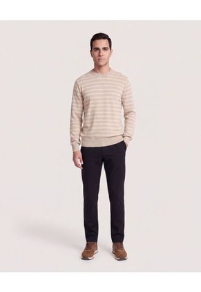 Saco Tejido Rayas Horizontales  Para Hombre Beige Ostu