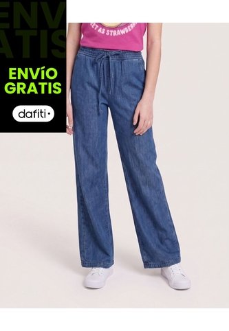 Jean Wide Leg Pretina Ajustable Para Niña  Infantil Niña Azul Ostu Ostu