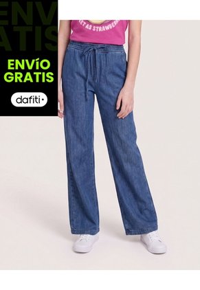Jean Wide Leg Pretina Ajustable Para Niña Infantil Niña Azul Ostu