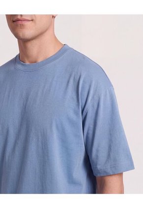 Camiseta Relaxed Básica Unicolor  Para Hombre Azul Ostu