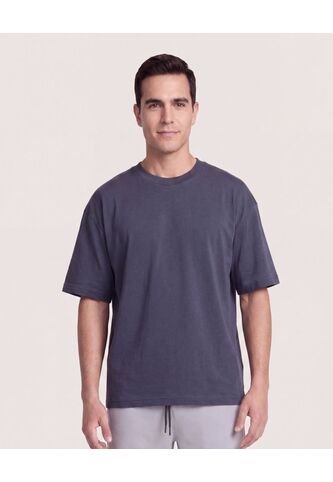 Camiseta Relaxed Básica Unicolor  Para Hombre Azul Ostu Ostu