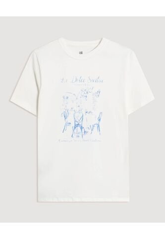 Camiseta Basica Screen  Para Mujer Crema Ostu Ostu