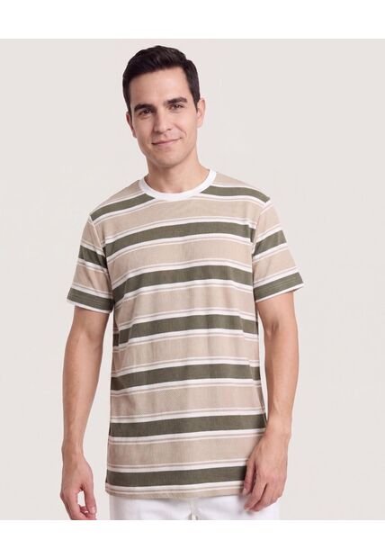 Camiseta Rayas Regular  Para Hombre Verde Ostu