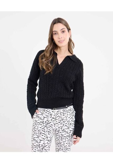 Saco  Para Mujer Cuello Camisero Color Negro Marca Ostu #40330095