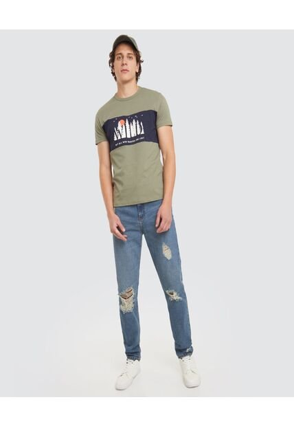 Jean Hombre Regular Con Rotos  Azul Ostu