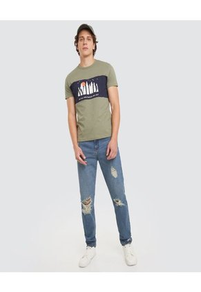 Jean Hombre Regular Con Rotos Azul Ostu