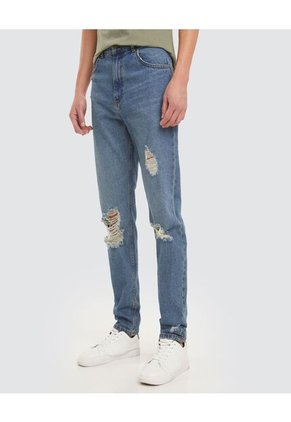 Jean Hombre Regular Con Rotos Azul Ostu