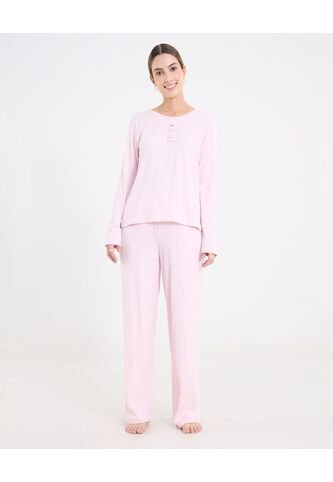 Pijama Manga Larga Con Botones  Para Mujer Rosado Ostu Ostu