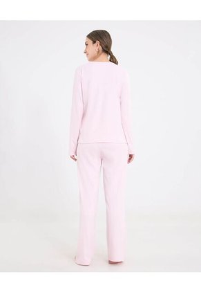 Pijama Manga Larga Con Botones  Para Mujer Rosado Ostu