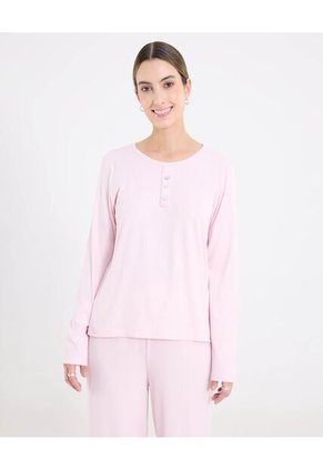 Pijama Manga Larga Con Botones  Para Mujer Rosado Ostu