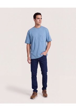 Camiseta Oversize Con Bolsillo  Para Hombre Azul Ostu