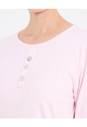 Pijama Manga Larga Con Botones  Para Mujer Rosado Ostu