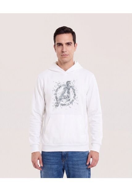 Buzo Hoodie Estampado Avengers  Para Hombre Crema Ostu